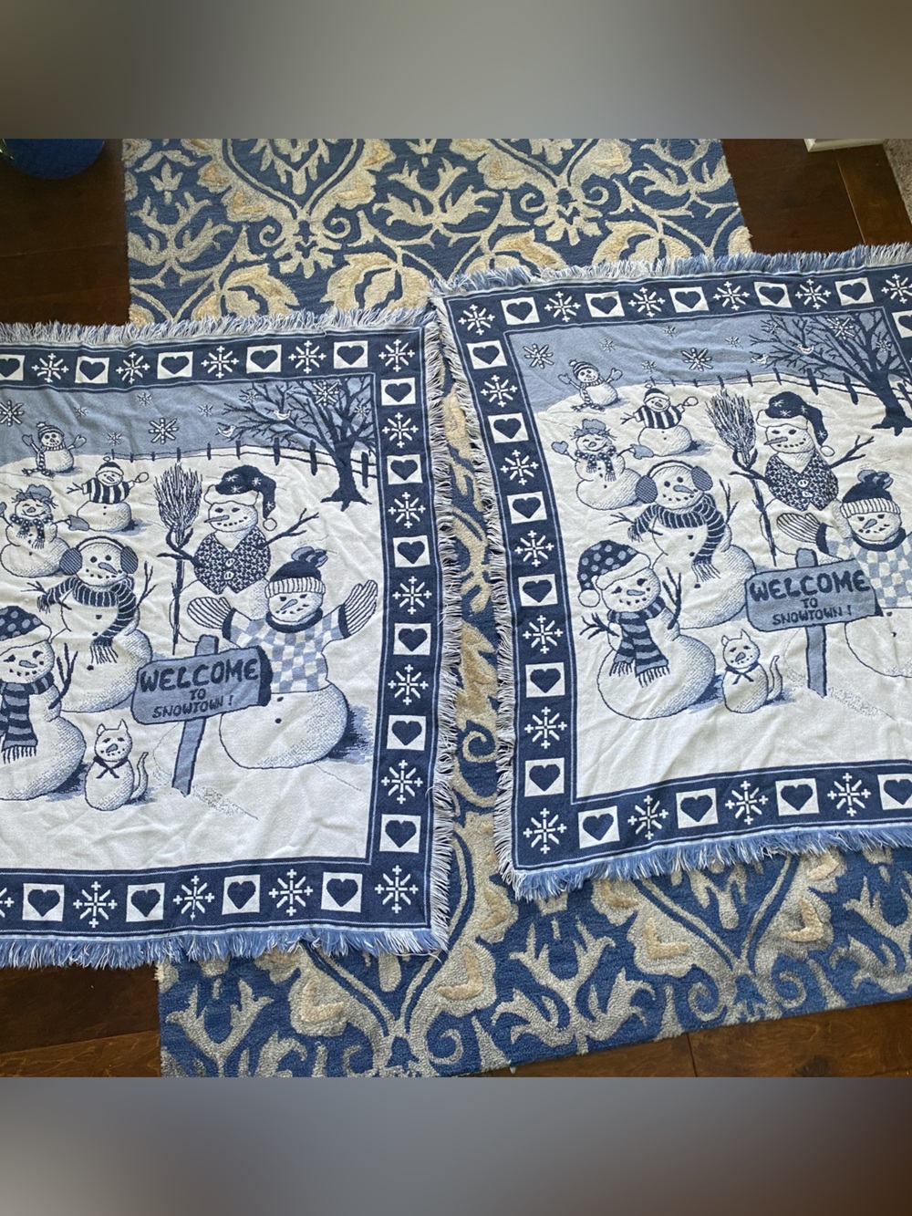 Welcome to Snowtown! Vintage Tapestry Throw Blanket Pair Set of 2